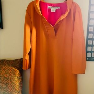 GRETCHEN SCOTT beautiful Orange ruffle neck dress- Brand New